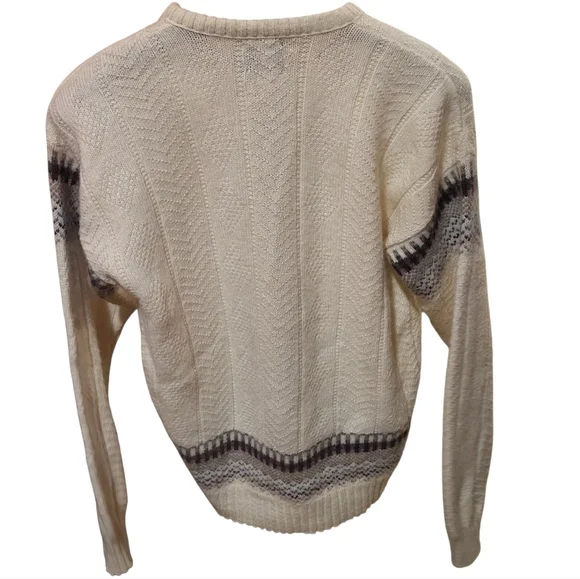 Vintage Robert Bruce Mens Cream Wool Blend Ski Sweater Sz Large Made In The USA - Picture 2 of 7